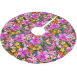 Tropical leaves and flowers brushed polyester tree skirt