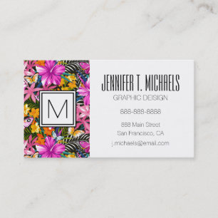 Tropical leaves and flowers business card