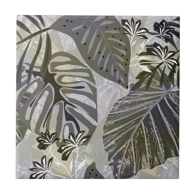 Tropical leaves and flowers. ceramic tile (Front)
