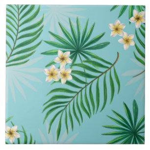 Tropical leaves and flowers ceramic tile