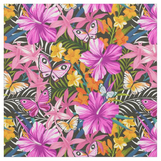 Tropical leaves and flowers fabric