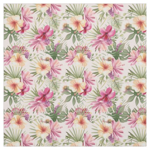 Tropical Leaves and Flowers Fabric