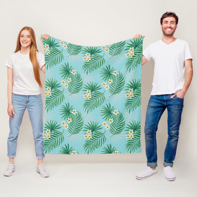 Tropical leaves and flowers fleece blanket (In Situ)