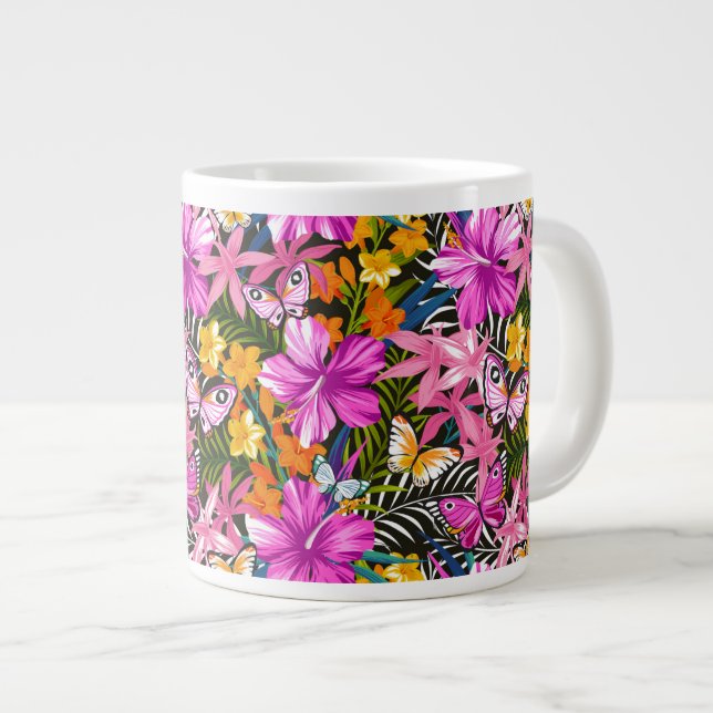 Tropical leaves and flowers giant coffee mug (Front Right)