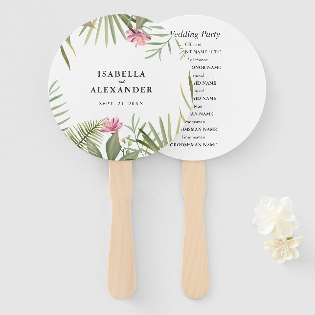 Tropical Leaves and Flowers Hand Fan (Front and Back)