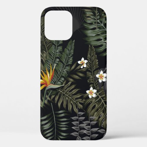 Tropical leaves and flowers in the night style Se iPhone 12 Case