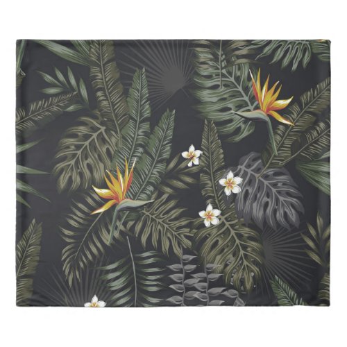 Tropical leaves and flowers in the night style Se Duvet Cover