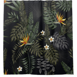 Tropical leaves and flowers in the night style. Se Shower Curtain