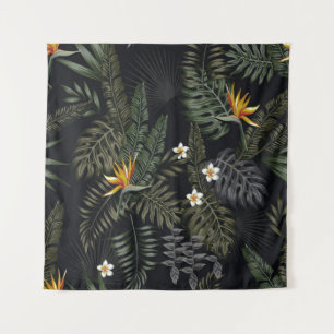 Tropical leaves and flowers in the night style. Se Tapestry
