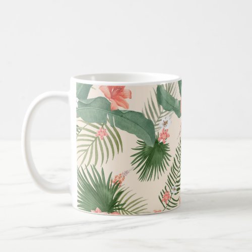 Tropical Leaves and Flowers Jungle Pattern   Coffee Mug