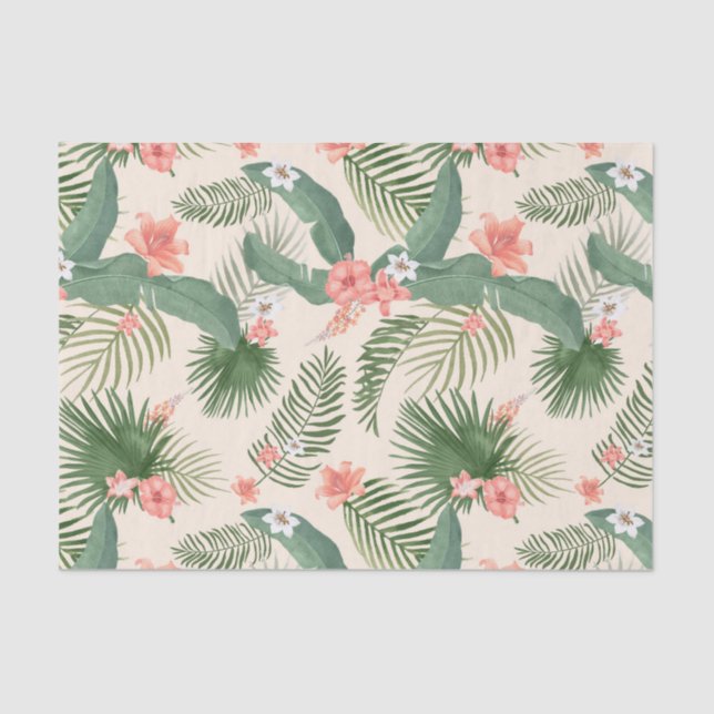 Tropical Leaves and Flowers Jungle Pattern   Tissue Paper (Front)