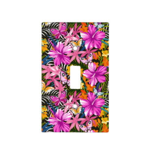Tropical leaves and flowers light switch cover