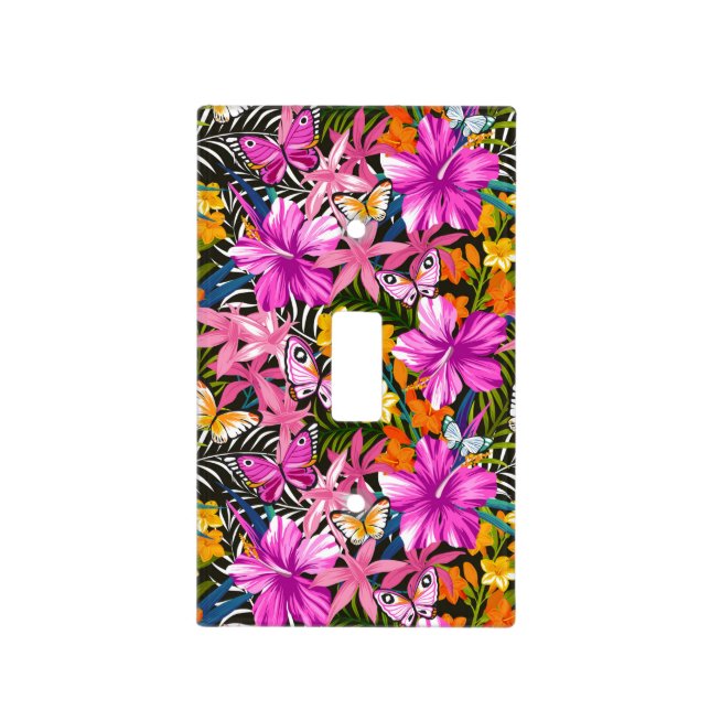 Tropical leaves and flowers light switch cover (Front)