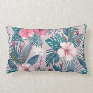 Tropical Leaves and Flowers Lumbar Pillow