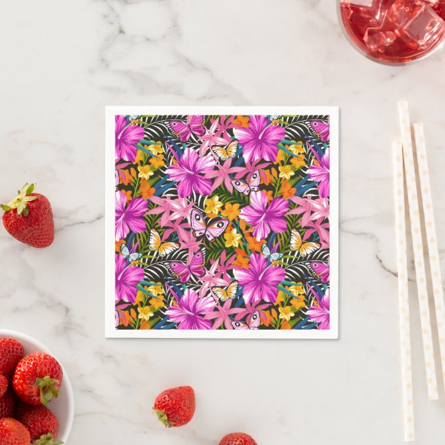 Tropical Leaves and Flowers Napkins (Insitu)