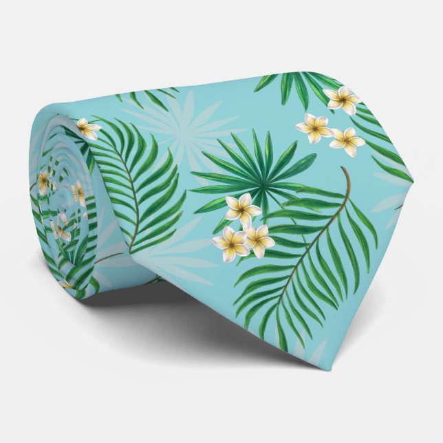 Tropical leaves and flowers neck tie (Rolled)