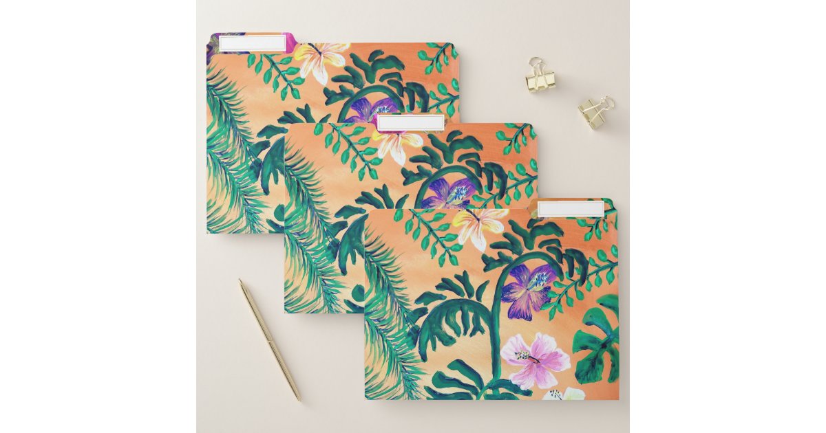 Tropical Leaves And Flowers Painting File Folder Zazzle Com