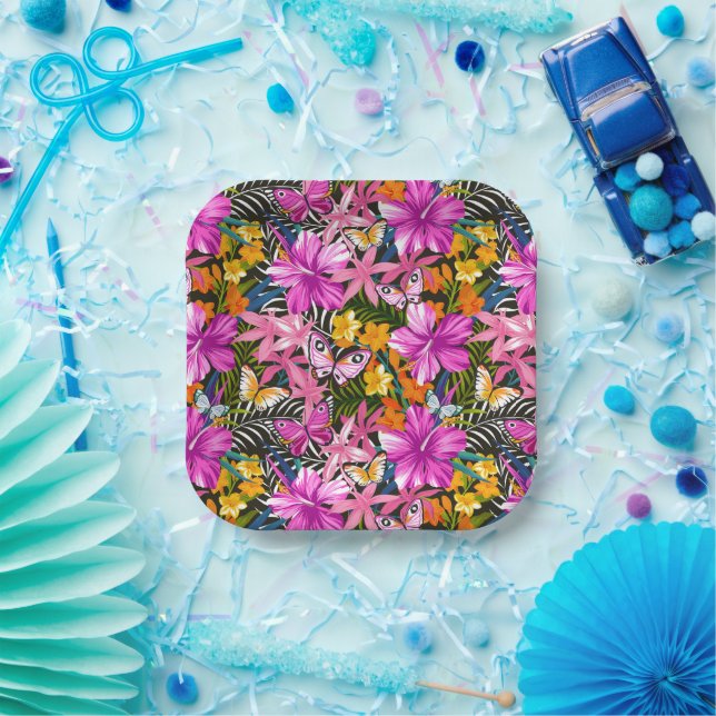 Tropical Leaves and Flowers Paper Plates (Party)