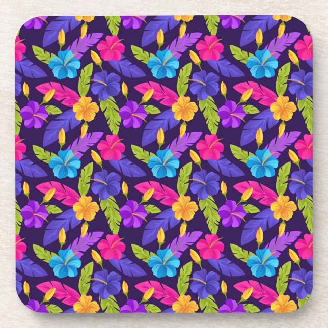 Tropical Leaves and Flowers Pattern-23857 Beverage Coaster (Front)