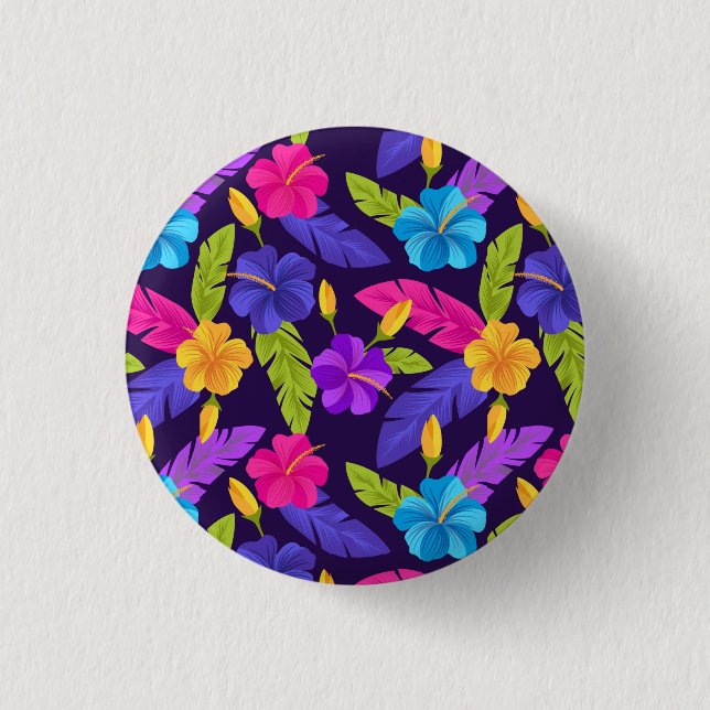 Tropical Leaves and Flowers Pattern-23857 Button (Front)