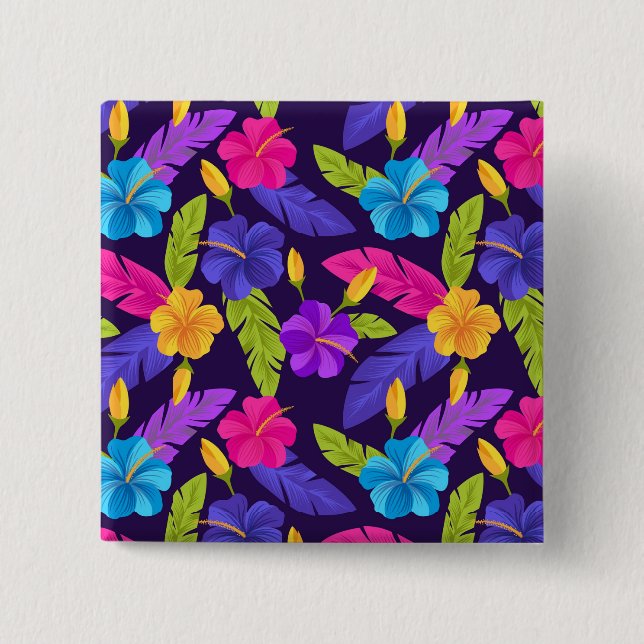 Tropical Leaves and Flowers Pattern-23857 Button (Front)
