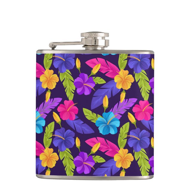 Tropical Leaves and Flowers Pattern-23857 Flask (Front)