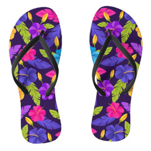 Tropical Leaves and Flowers Pattern-23857 Flip Flops