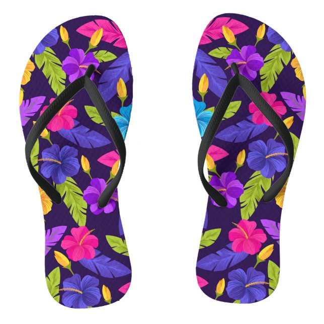 Tropical Leaves and Flowers Pattern-23857 Flip Flops (Footbed)