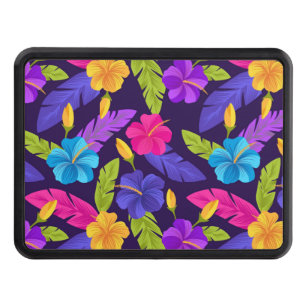 Tropical Leaves and Flowers Pattern-23857 Hitch Cover