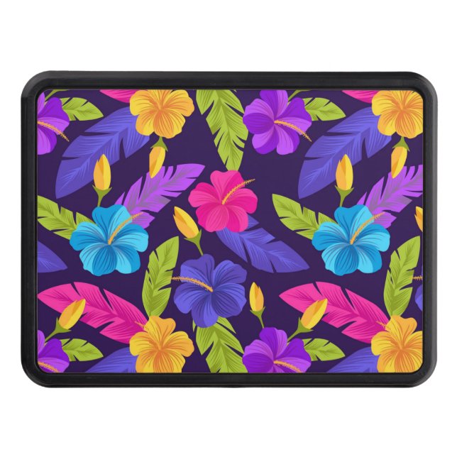 Tropical Leaves and Flowers Pattern-23857 Hitch Cover (Front)