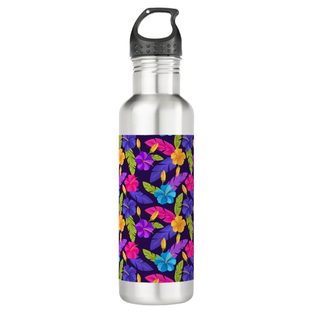 Tropical Leaves and Flowers Pattern-23857 Stainless Steel Water Bottle (Front)