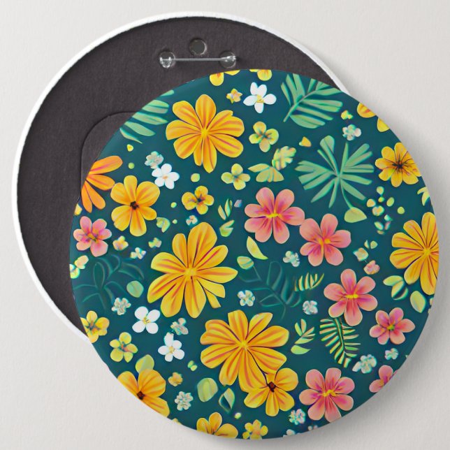 Tropical leaves and flowers pattern  button (Front & Back)