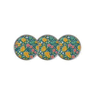 Tropical leaves and flowers pattern  golf ball marker