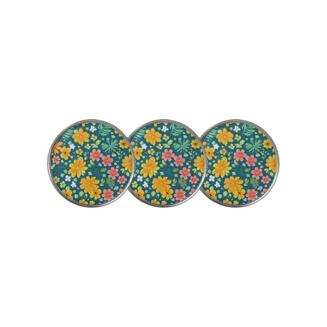 Tropical leaves and flowers pattern  golf ball marker (3 Up)