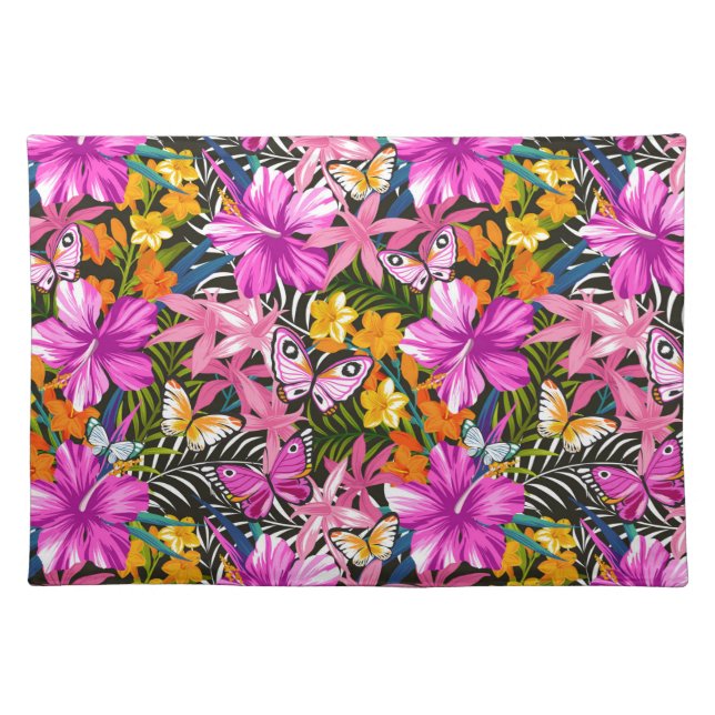 Tropical leaves and flowers placemat (Front)