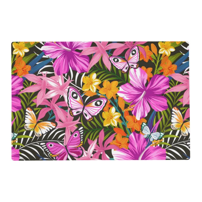 Tropical leaves and flowers placemat (Front)