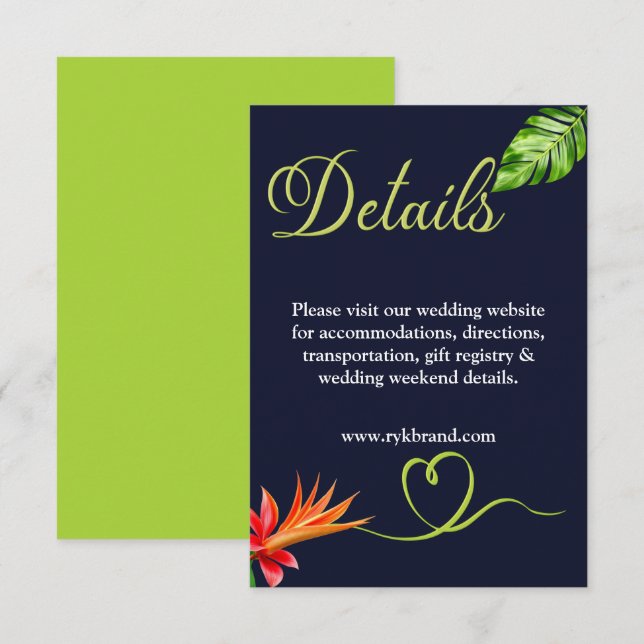 Tropical Leaves and Flowers Retro Wedding Enclosure Card (Front/Back)