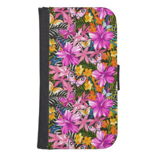 Tropical leaves and flowers galaxy s4 wallet case