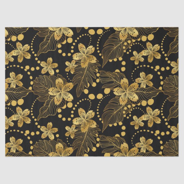 Tropical leaves and flowers seamless pattern on go tissue paper (Front)