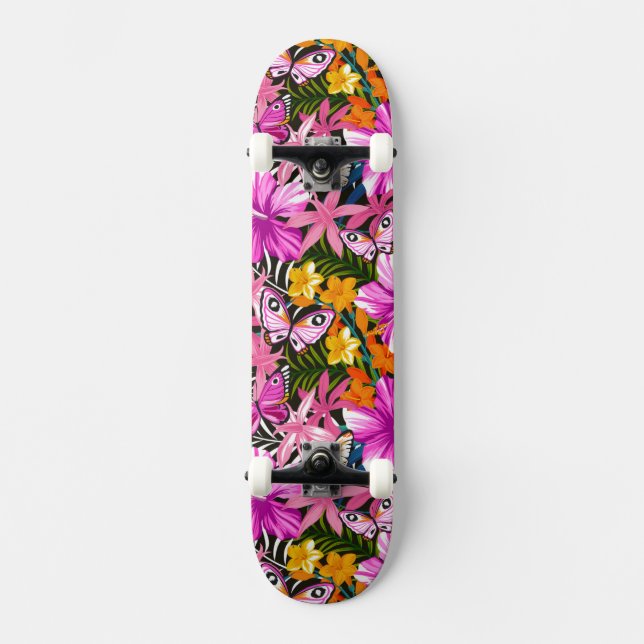 Tropical leaves and flowers skateboard (Front)