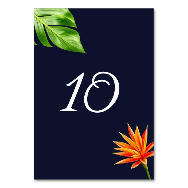 Tropical Leaves and Flowers Table Number (Front)