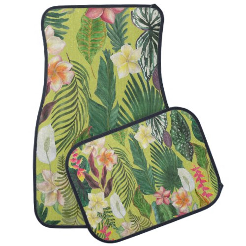 Tropical leaves and flowers watercolor pattern car floor mat