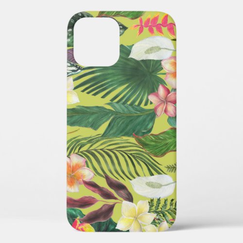 Tropical leaves and flowers watercolor pattern iPhone 12 case