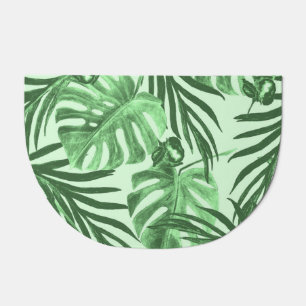 Tropical leaves and flowers, watercolor pattern. doormat