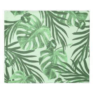 Tropical leaves and flowers, watercolor pattern. duvet cover