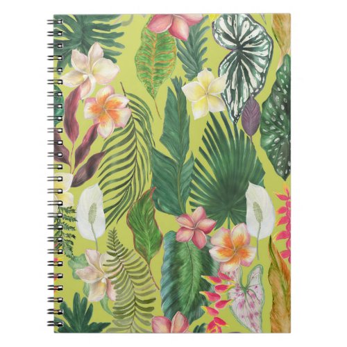 Tropical leaves and flowers watercolor pattern notebook
