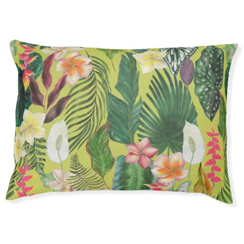 Tropical leaves and flowers watercolor pattern pet bed