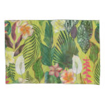 Tropical leaves and flowers: watercolor pattern pillow case