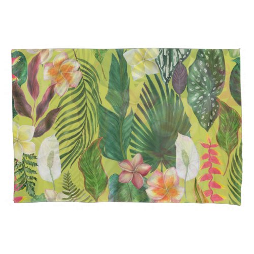 Tropical leaves and flowers watercolor pattern pillow case