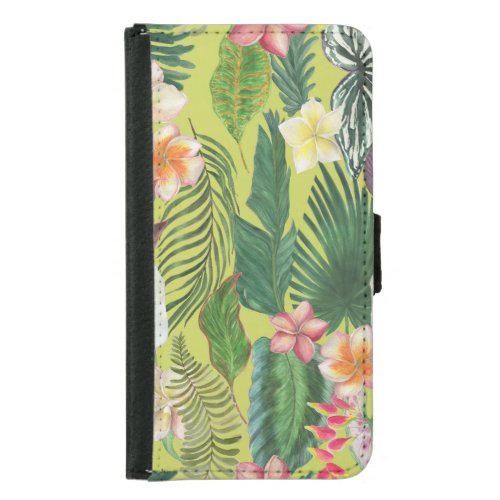 Tropical leaves and flowers watercolor pattern samsung galaxy s5 wallet case